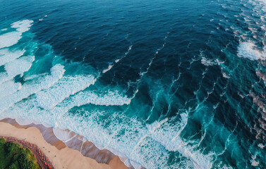 Obraz na płótnie Canvas Aerial view of ocean waves. Generative AI.