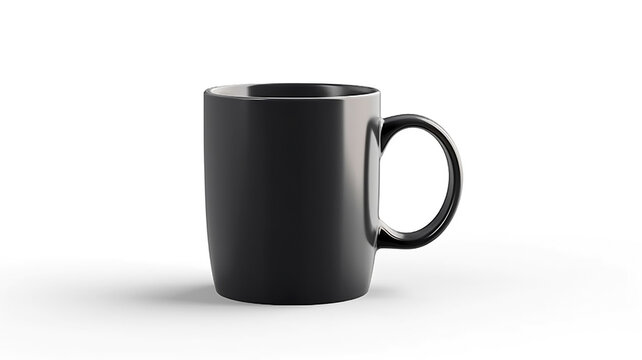 Black porcelain mug on gray background