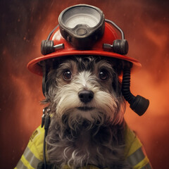 Firefighter dog. Generative AI.
