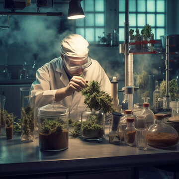 Marijuana in a laboratory. Generative AI.