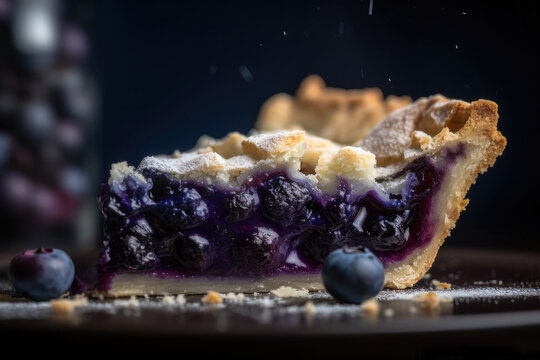 Mouthwatering Homemade Blueberry Pie Slice closeup with blurred background. AI Generated