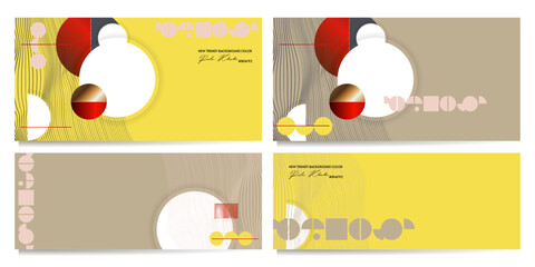 Set cards or banners Trend color Pale Khaki poster design Japanese style templates invitations to lines abstract background. Stock illustration artwork business style