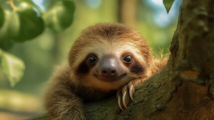 Obraz premium Cute little Sloth smiling in the wild 