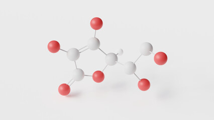 ascorbic acid molecule 3d, molecular structure, ball and stick model, structural chemical formula vitamin c