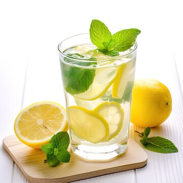Juicy lemon and lime. Green and yellow. Lemon and lime on a white background. Refreshing lemonade with lemon mint and lime. Hot Summer. Cold drink.