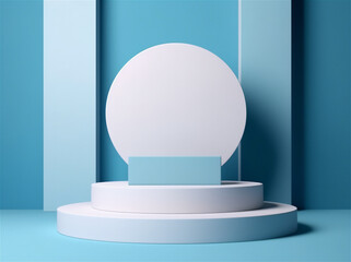 Mockup podium for product presentation, blue abstract geometry 3d render, 3d illustration