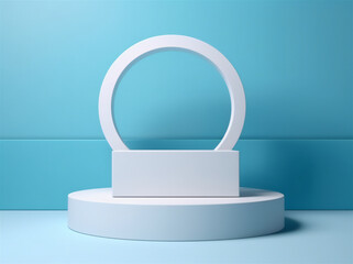 Mockup podium for product presentation, blue abstract geometry 3d render, 3d illustration