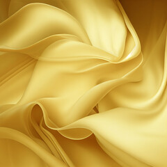 Yellow gold background texture, silk material in smooth waves and folds, elegant luxury yellow background, wavy curvy drapes and folds in swirl pattern. AI Generative.