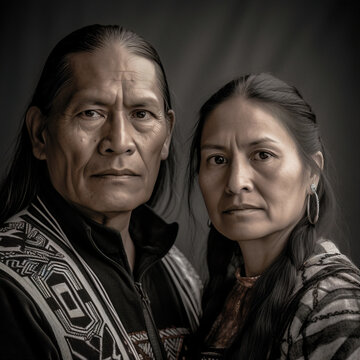 Native American couple portrait. Indigenous people's day image.