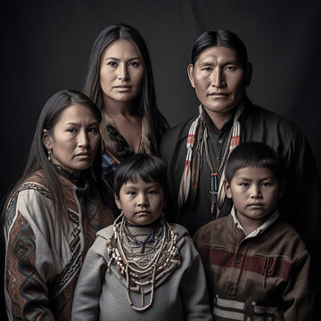 Native American Family portrait. Indigenous Peoples Day image.