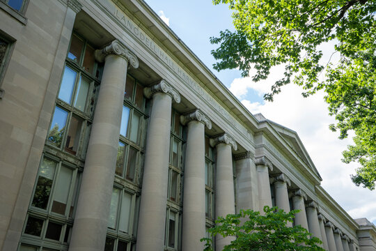 Cambridge, MA, USA - June 29, 2022: Langdell Hall, the largest building of Harvard Law School in Cambridge, Massachusetts, and home to the school's library.
