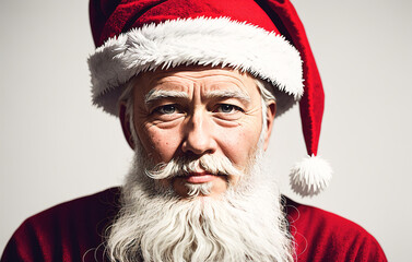 Santa Claus poses on a white background. Generative AI.