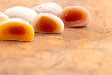 Line of Mochi Soft Rice Dumplings with Tropical Fruit Filling