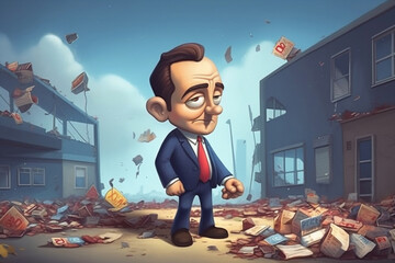 Caricature of business bankruptcy