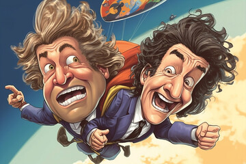 Fototapeta na wymiar Two businesspeople skydiving together