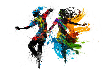 Obraz na płótnie Canvas Happy Pair in Modern Dance. AI generative. Colorful Ink Painting Isolated on White Background.