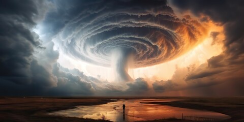 AI Generated. AI Generative. Photo illustration of dramatic storm tornado vortex nature outdoor cyclone. Graphic Art - obrazy, fototapety, plakaty
