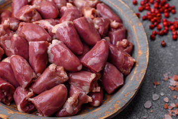 Raw chicken or turkey hearts with salt, spices and herbs