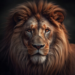 Fototapeta premium male lion portrait, Majestic Lion Portrait, King of the Jungle, Wildlife Illustration, Powerful Predator, Animal Artwork, Fierce Feline, Nature's Majesty