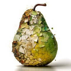 green pear made of mosaic pieces on white background