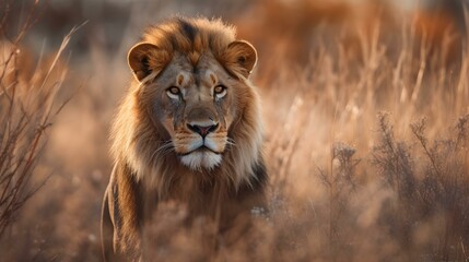 Fototapeta na wymiar Portrait of a Lion in the Savanna