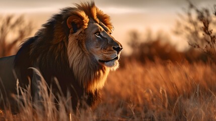 Obraz na płótnie Canvas Portrait of a Lion in the Savanna