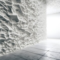 white textured concrete wall and white tiled floor