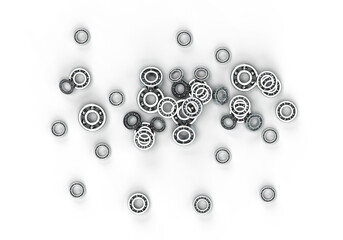 3d render illustration of a pattern of metal gray bearings. Illustration on the topic of mechanisms, mechanics, technologies, production, industry. Transparent background.
