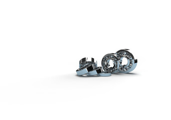 3d render illustration of a pattern of metal bearings. Illustration on the topic of mechanisms, mechanics, technologies, production, industry. Transparent background.