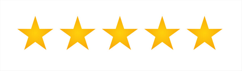 Five stars customer product rating review flat icon for apps and websites Premium quality concept. Yellow  Stars. Flat Vector illustration