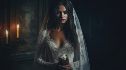 Veiled Mystery: A Bride in Twilight. Generative AI