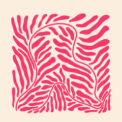 Aesthetics of Matisse's curves. Groovy abstract postcards with patterns. Flower drawings, botanical art. Fashionable organic style of naive retro hippies of the 60-70's. Mother's Day vector background