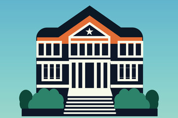 School with a green lawn. Icon. Flat vector illustration isolated on Any color of the background, School building in flat style. Modern school, college building. Vector illustration
