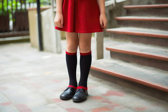 School-Ready Style. Knee Socks and Skirt Outfit. Generative AI