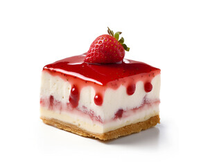 Cheesecake stuffed with strawberries on a white background.