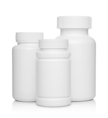 white plastic medical containers for pills isolated on white