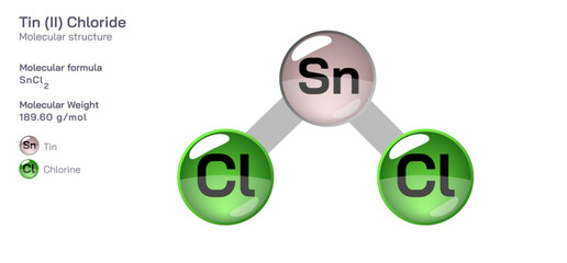Tin (II) chloride molecular structure formula. Periodic table structural molecular formula Vector design. Pharmaceutical compounds and composition. Easily printable product with correct CPK color
