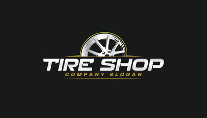 wheel tire shop, auto rim and tire sale shop and repair vector logo