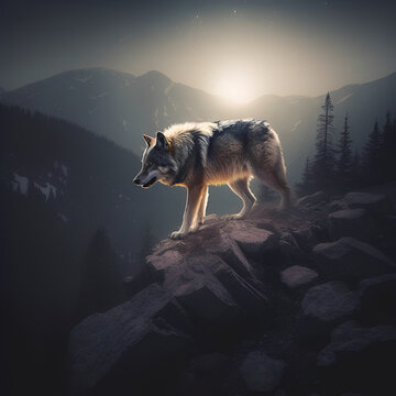Lobo con el sol naciente
wolf with the rising sun