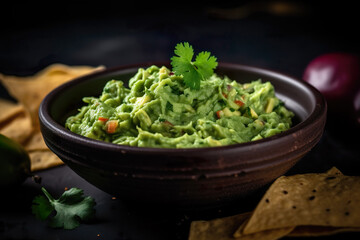 Plate of guacamole with tortilla chips , IA generativa