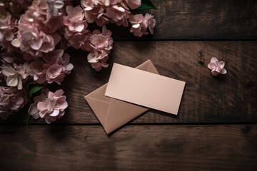 Note and envelope to write love letter, with flowers around it, IA generativa