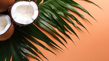 Tropical Background with a 3D Palm Leaf and Coconuts generated by AI