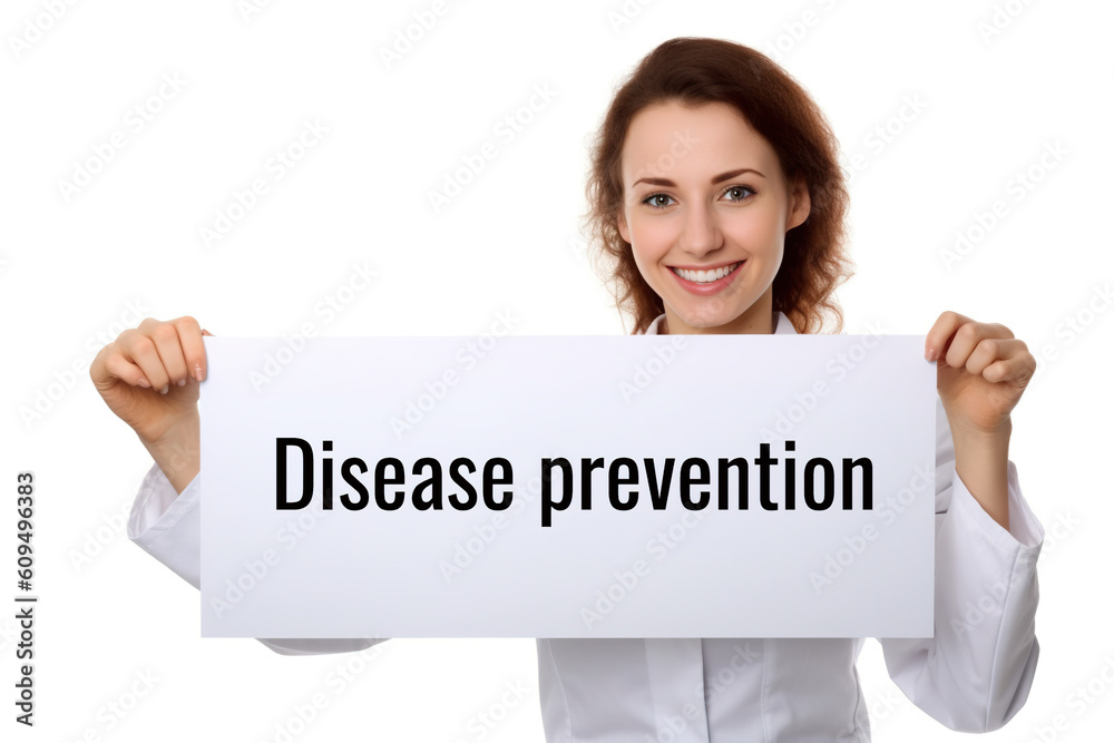 Wall mural a woman doctor or nurse holding a sign that says disease prevention. generative ai.