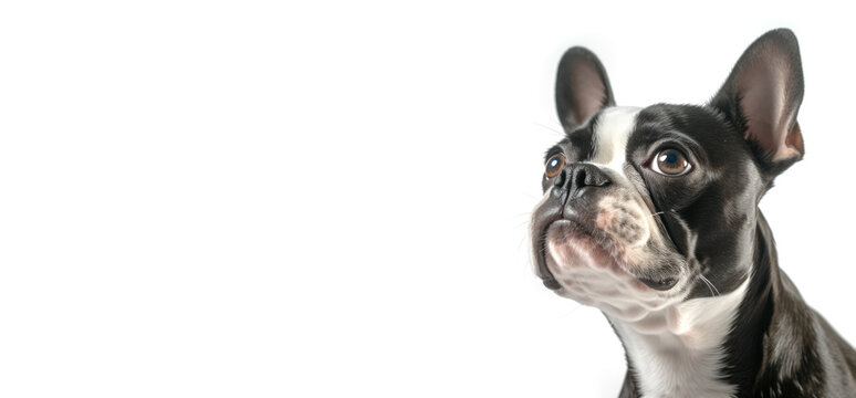 Boston Terrier Image, Beautiful Head Shots Against a Clean White Background.  Generative AI.