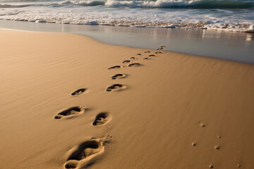 Obraz na płótnie Canvas Human footprint on the beach, Generative AI