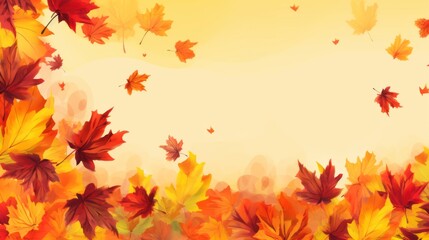 Naklejka na ściany i meble Autumn falling leaves background. Illustration AI Generative.
