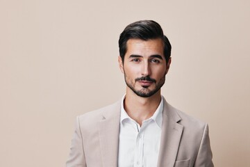 beige man suit happy business smiling businessman copyspace office portrait handsome