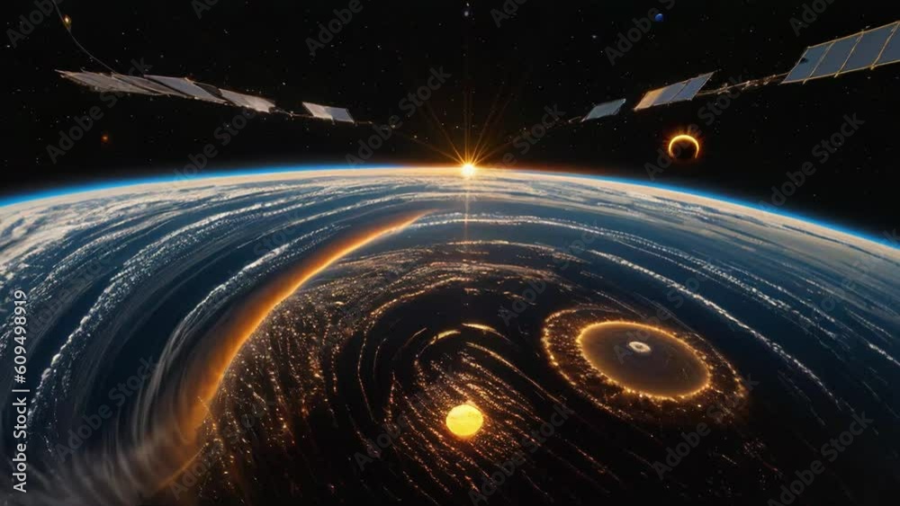 Poster planet earth viewed from space sun. generative ai