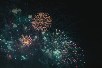 Red yellow and green fireworks celebration