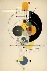 Obraz premium Equilibrium, Bauhaus style background, trendy 20s geometric design poster design, generative AI digital art.